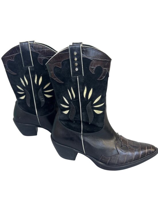 Vaneli Shoes - Vaneli Leather Suede Cowgirl Boots Women's 6M Black Brown Western Croc Embossed